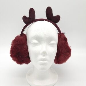 Herve Benard Faux Fur Earmuffs Antlers OS Winter Après Ski Festive Reindeer‎